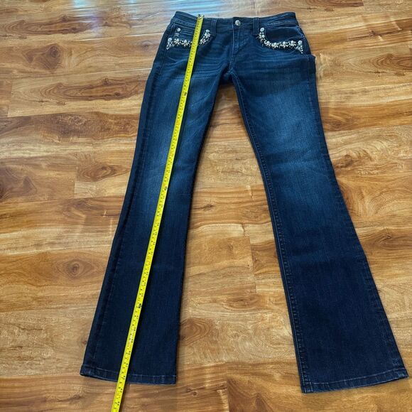 Miss Me MP724982 Pearl & Rhinestone Front Pocket Dark Wash Bootcut Jeans. - Picture 11 of 16